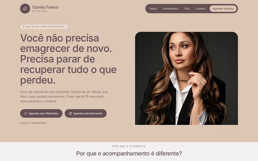 Exemplo real: landing page da nutricionista Camila Franco